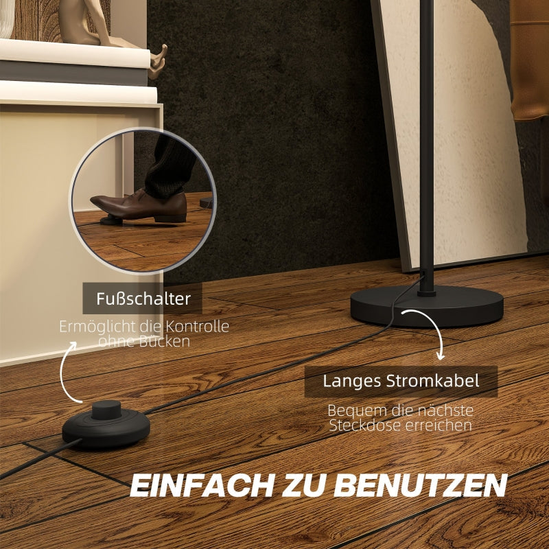 Floor lamp with E27 socket, two-tone fabric lampshade, foot switch, black