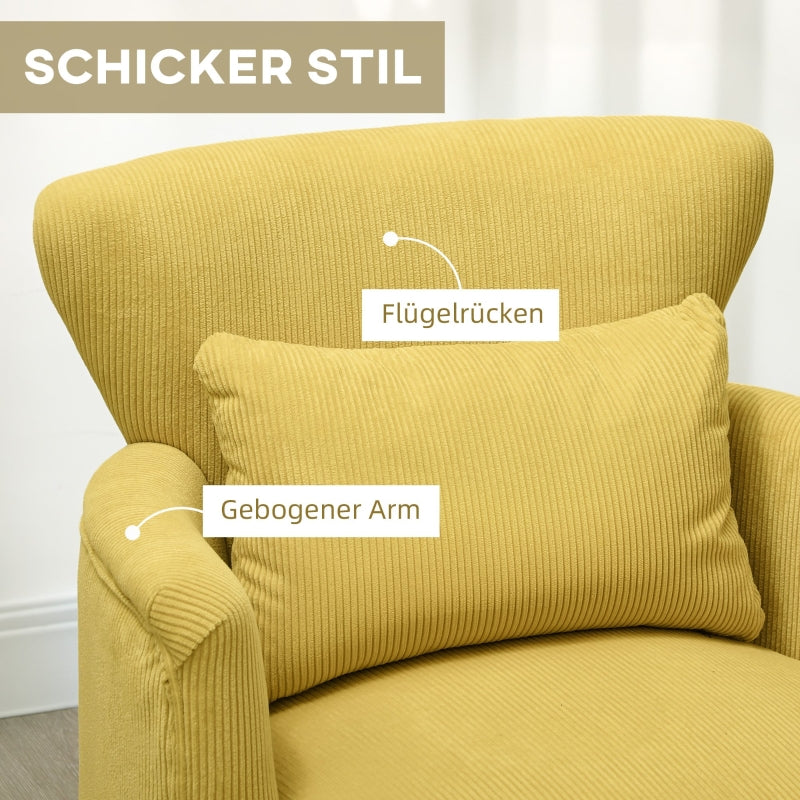 Modern Armchair Upholstered Lumbar Cushion Rubberwood Legs - Yellow