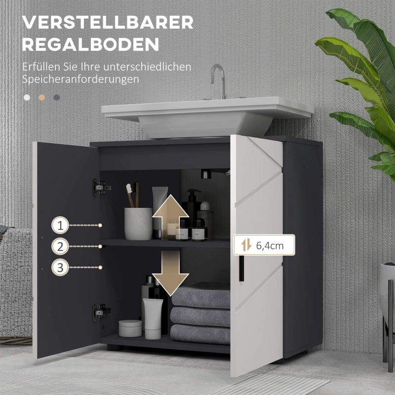 kleankin Vanity Unit with Adjustable Shelf, Handle, Anti-Tip Protection, Grey