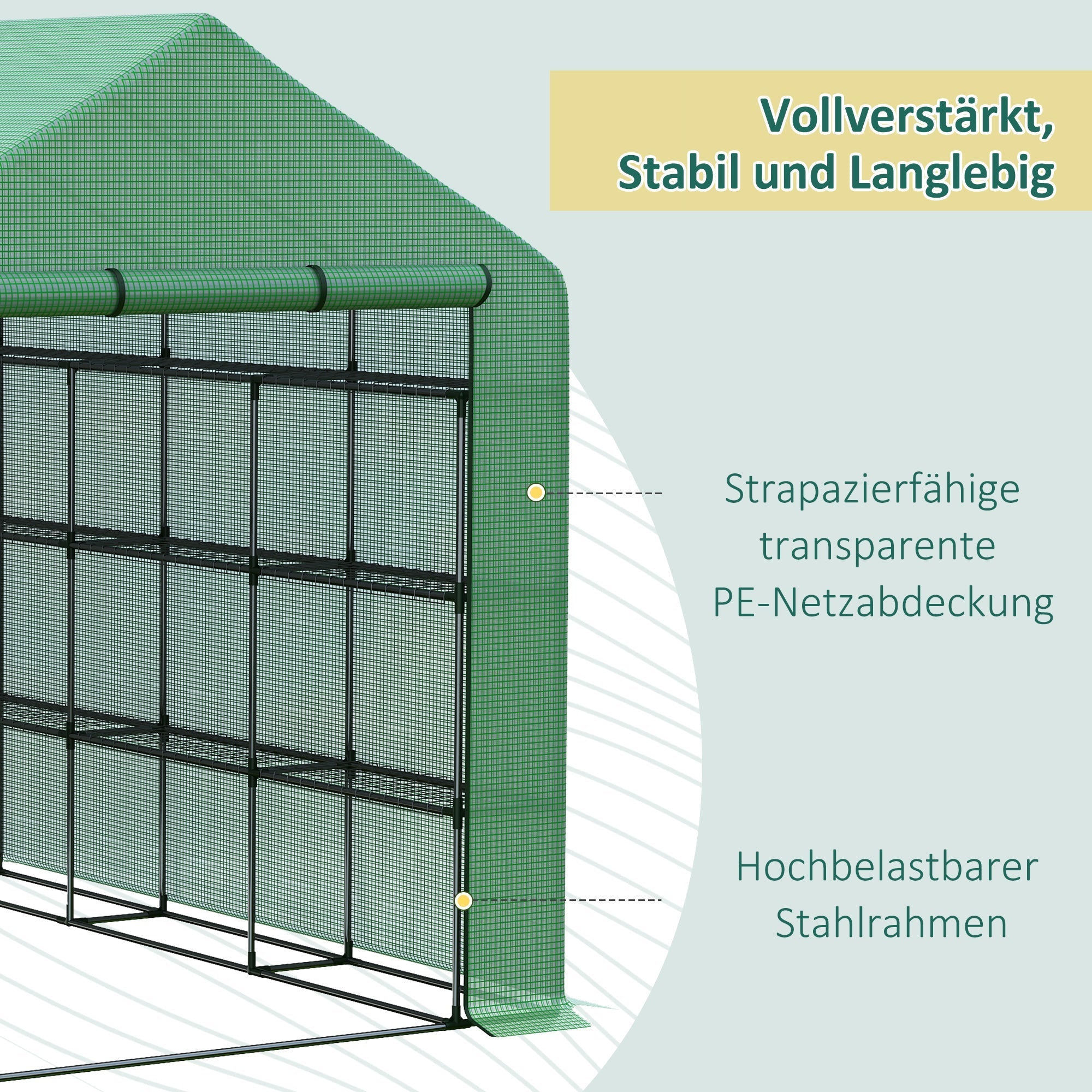 Walk-in Greenhouse 8 Shelves Tomato with Door, Green Steel & PE Plastic