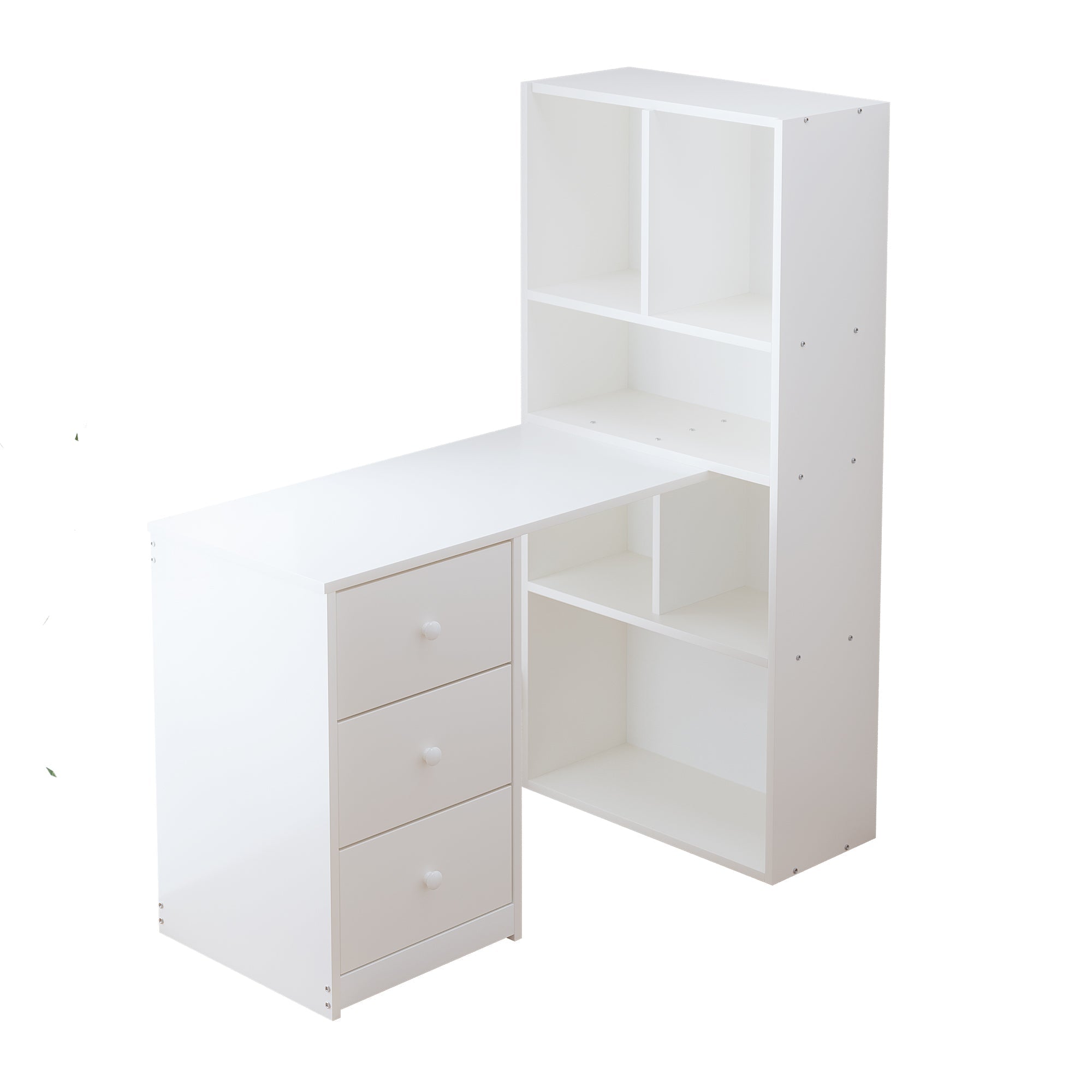 Corner Desk with Bookshelf, 4 Storage and 3 Drawers, White
