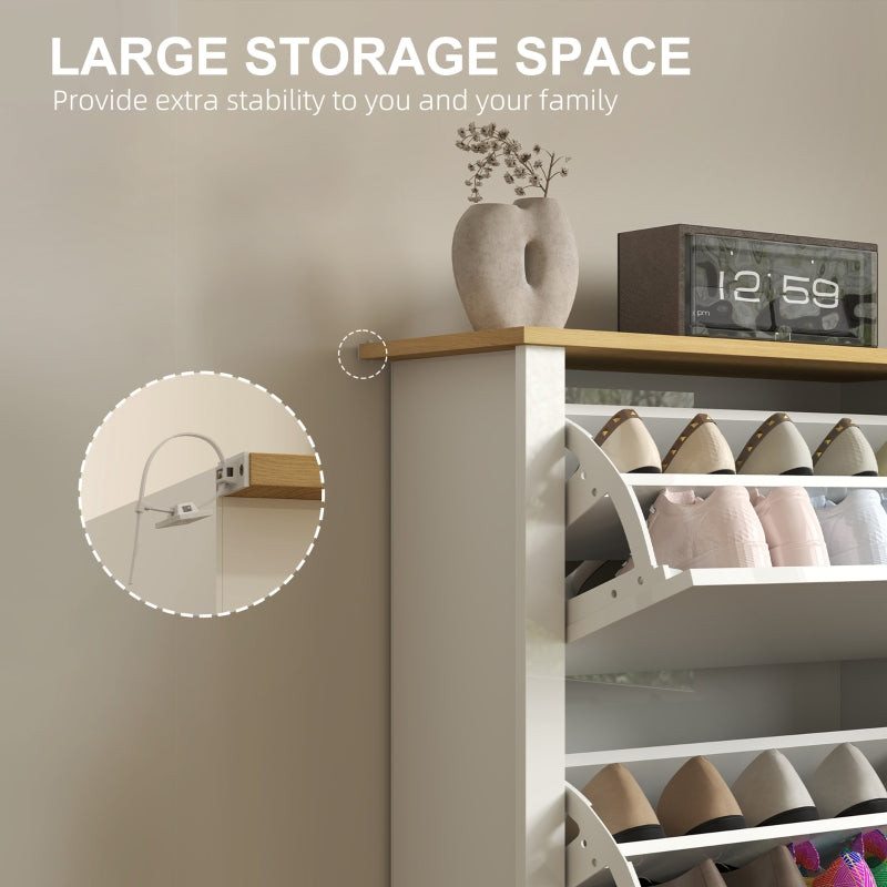 Slim Shoe Cabinet with 3 Flip Drawers and Adjustable Shelves for 18 Pairs, High Gloss White