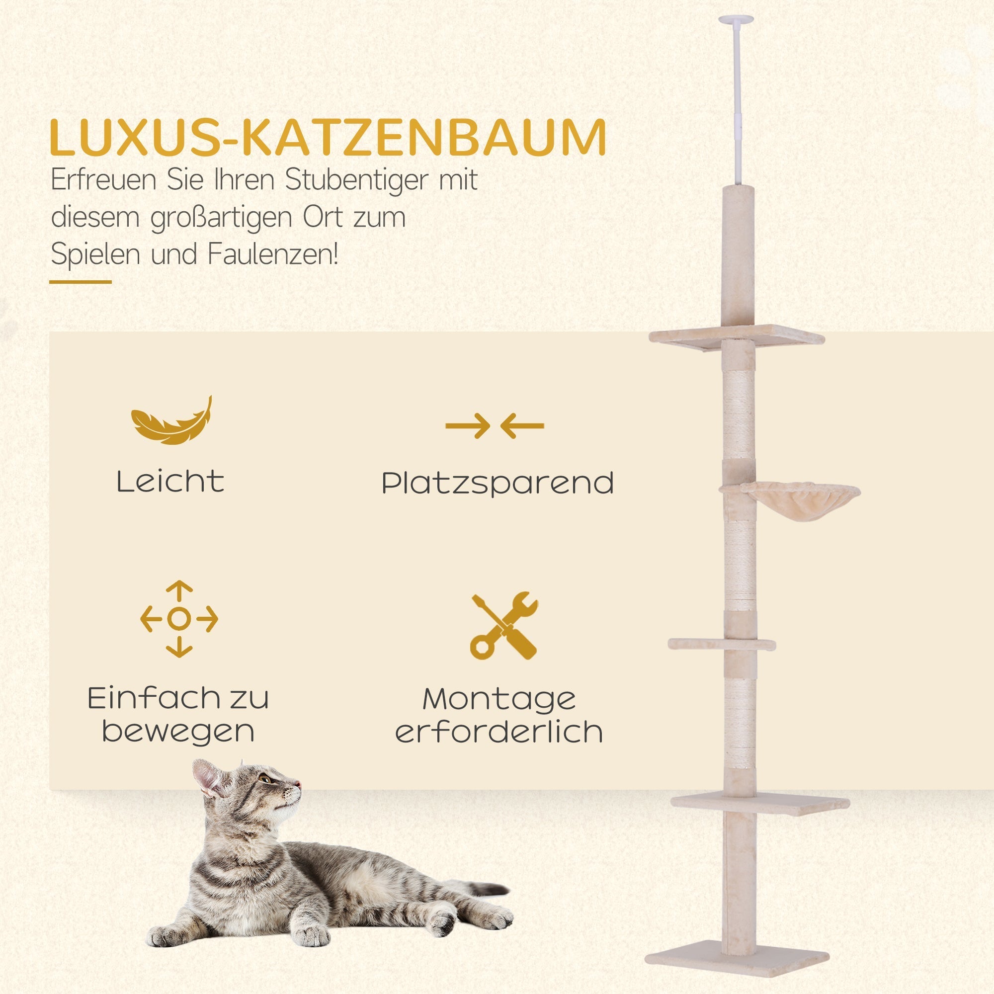 Katzenbaum, höhenverstellbar, stabil, Beige