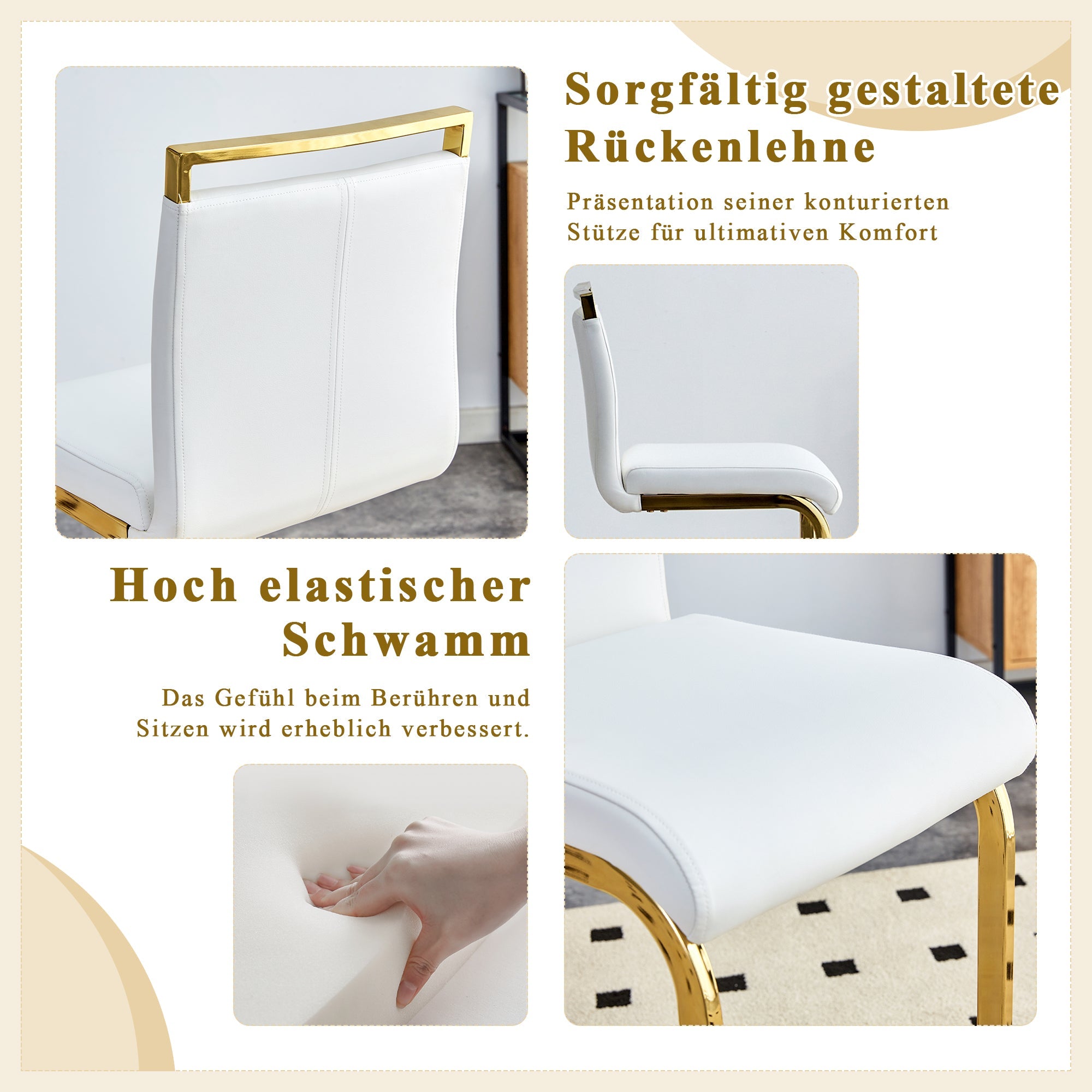 Bar Stools Set of 2 Nordic Style Gold Metal Legs - White Faux Leather