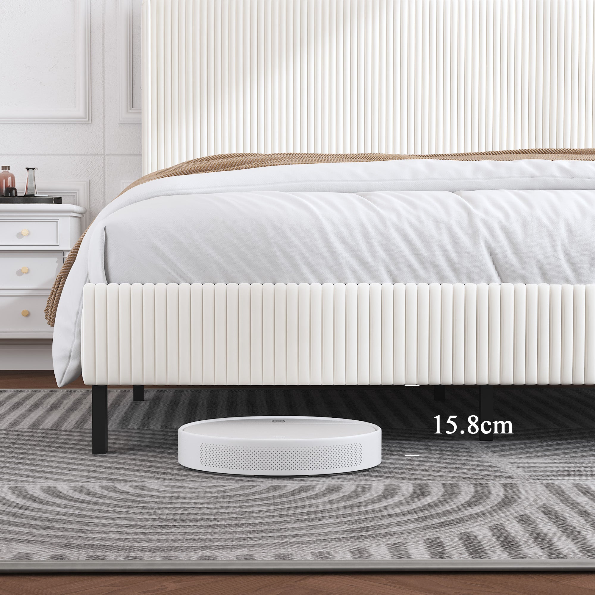 Bed Frame 140x200 Upholstered Platform Wing Edge Design Metal Slats Fabric Headboard