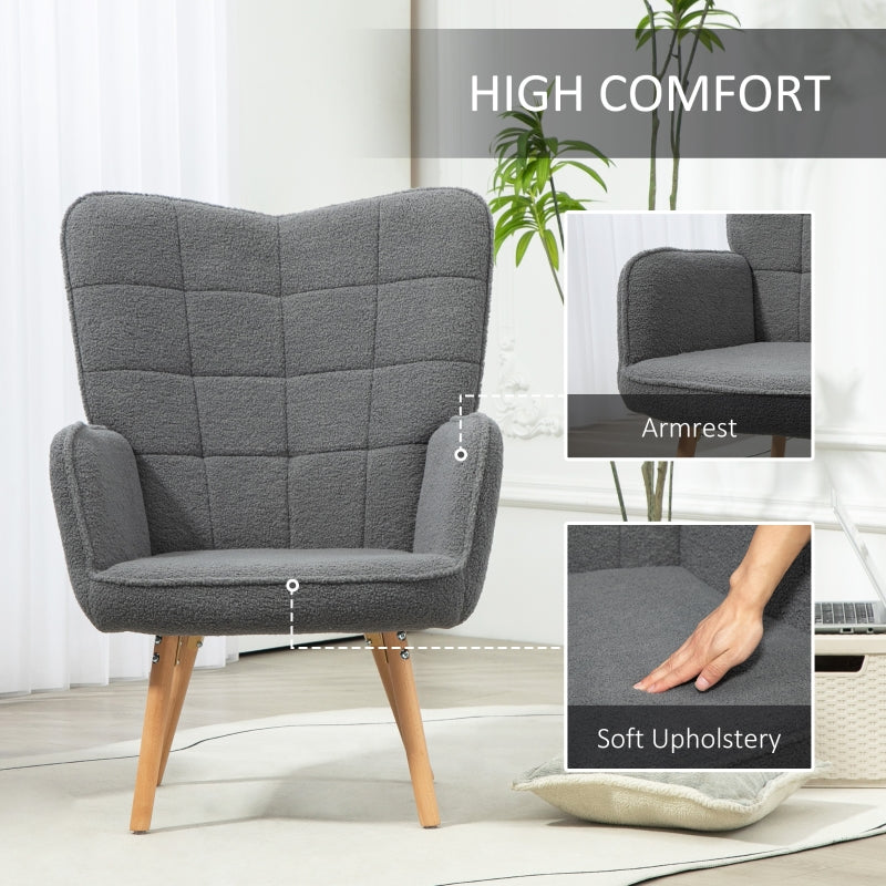 Teddy Wingback Accent Chair Fleece Grey