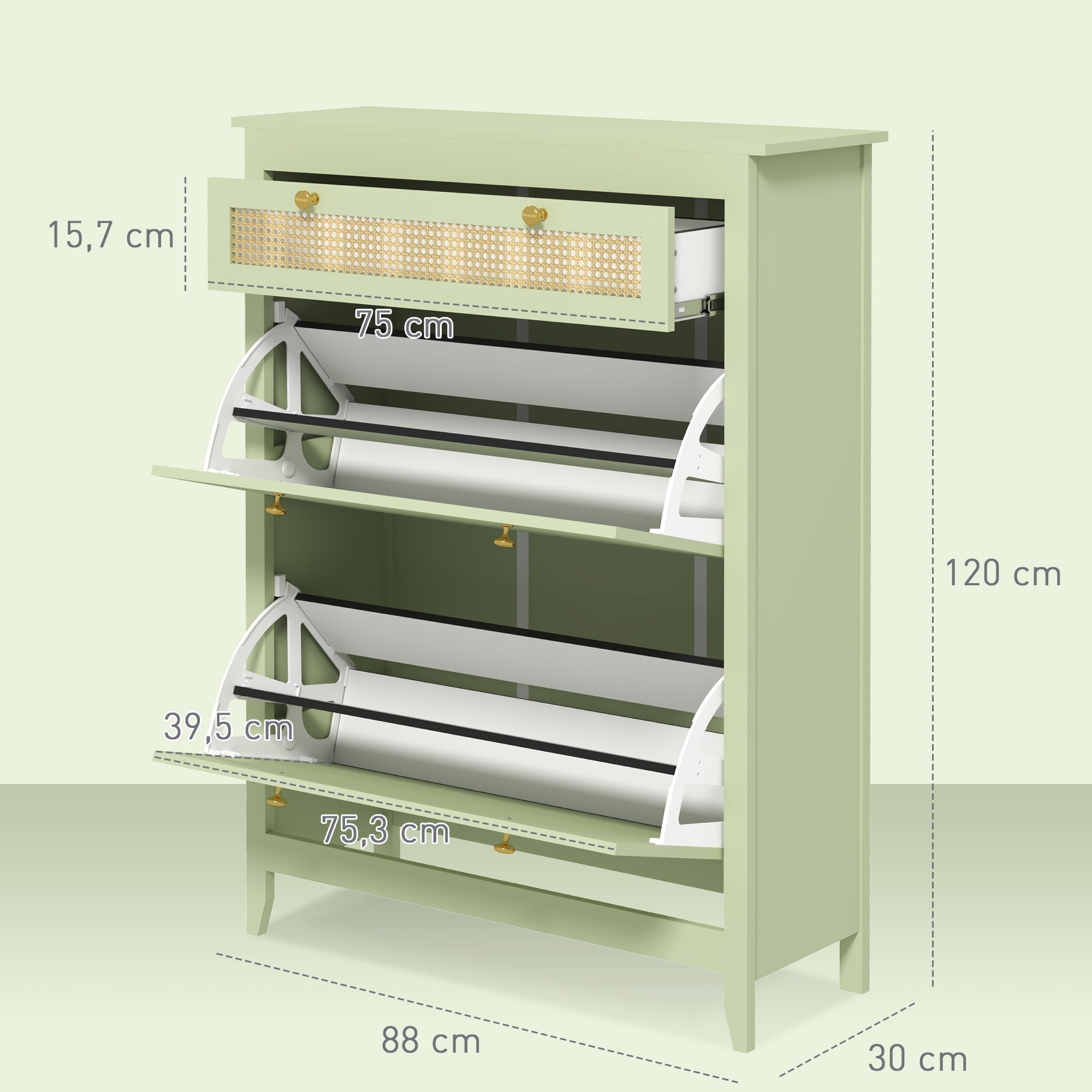 Shoe Cabinet with 2 Doors, Drawer, 12 Pairs, Green