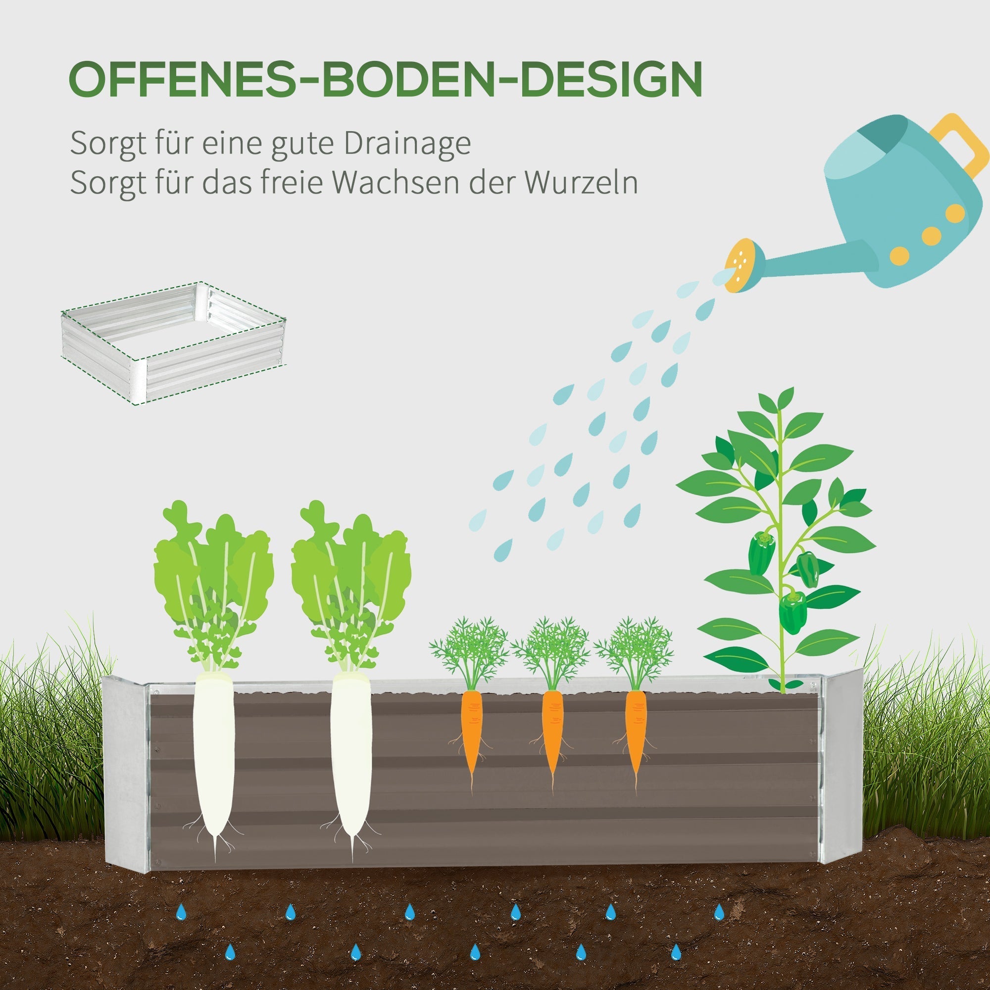 Raised Bed Galvanized Steel Planter, Silver