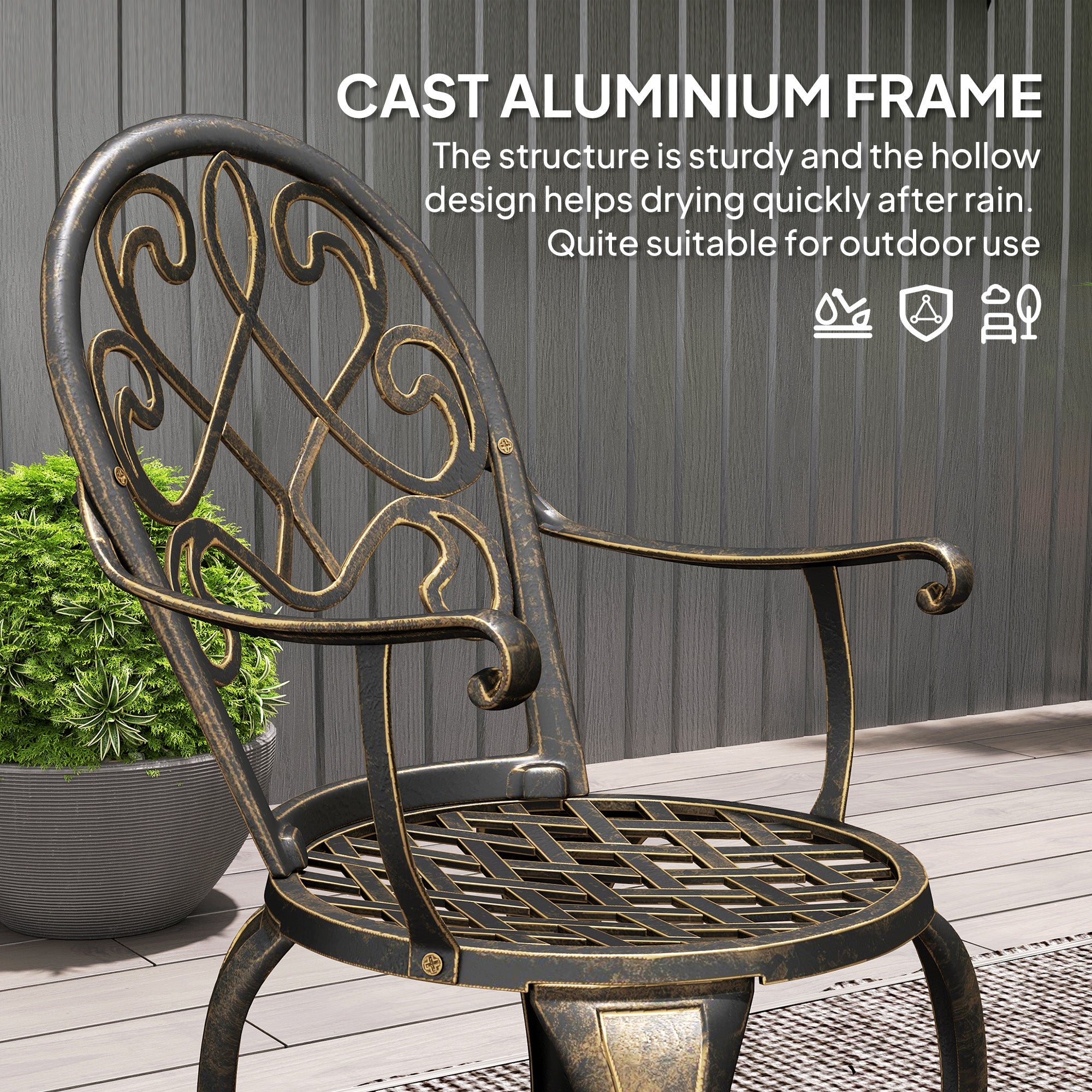 Three-Piece Garden Set, Elegant Aluminium Furniture, Bronze Tone