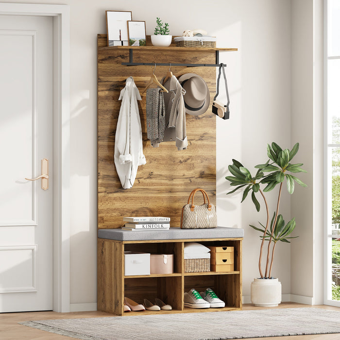 Wardrobe Set with Shoe Bench, Adjustable Shelf & Clothes Rail, 175cm High, Wood Look
