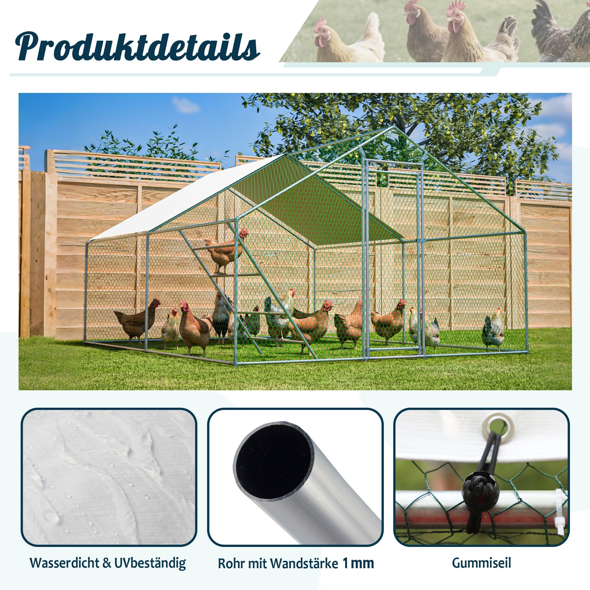 Chicken Coop 3x4m Perch Ladder Safety Lock UV Cover - Reinforced Steel