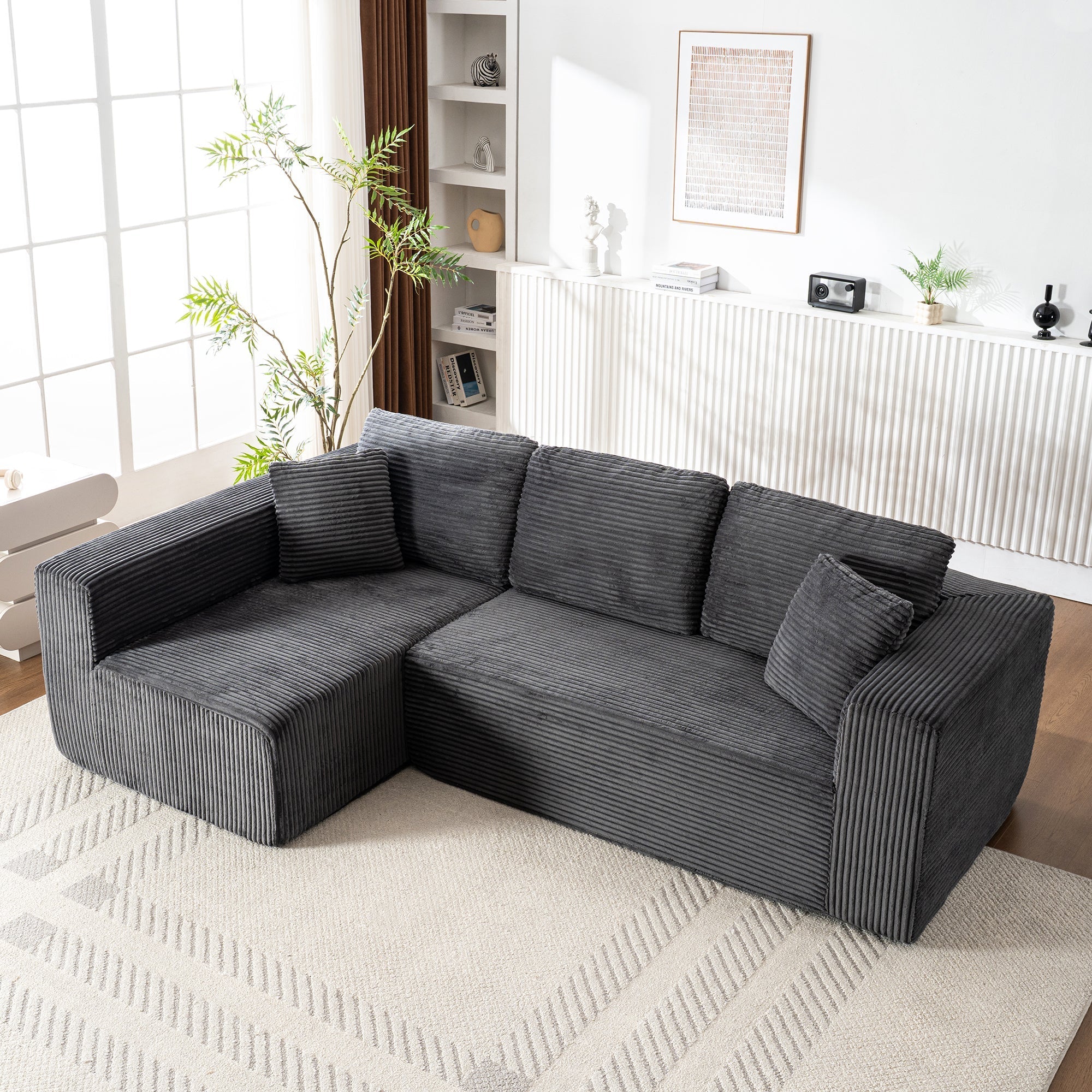 Modern Modular L-Shaped Cloud Sofa, Wide Armchair with Chaise Lounge and No Assembly, Core Fabric Material