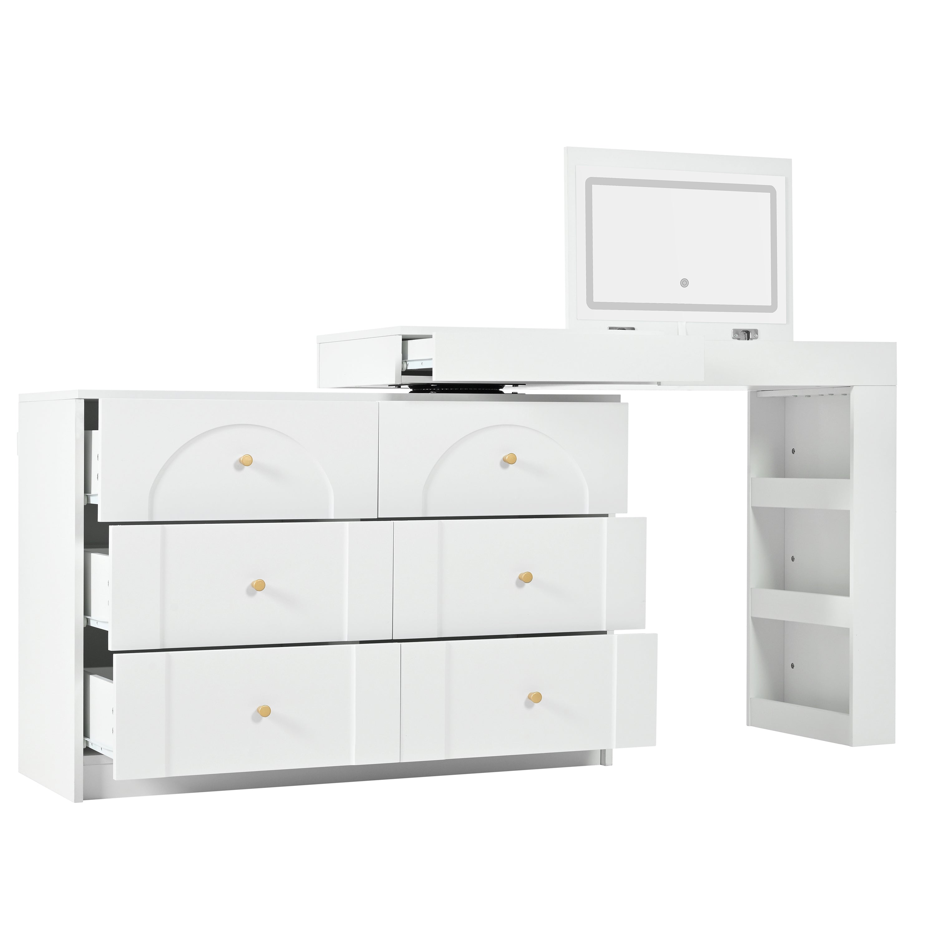 Rotating Dressing Table, LED Lighting, Vanity/Office Table, White
