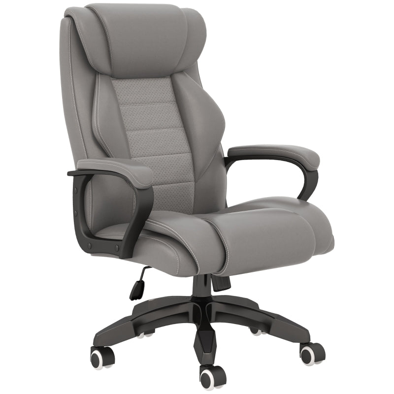 Office Chair, 6-Point Massage, Back Heat, Tilt Function, Grey PU Leather
