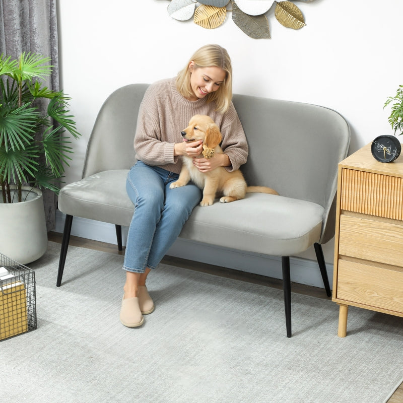 2-seater Sofa Upholstered Modern Metal/Wood Frame, Velvety Fabric Grey