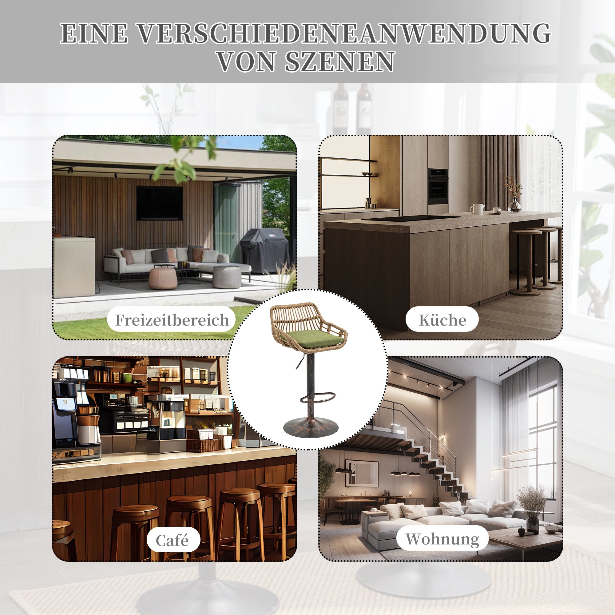 Modern Bar Stool Set of 2 Adjustable Chairs with Footrest, Green