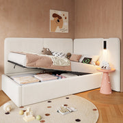 Daybed with Hydraulic Storage, USB Port and Reading Lamp, 90x200cm, Beige Velvet