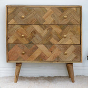 Solid Wood Chest, Zig-Zag Patchwork 3-Drawer, Light Brown