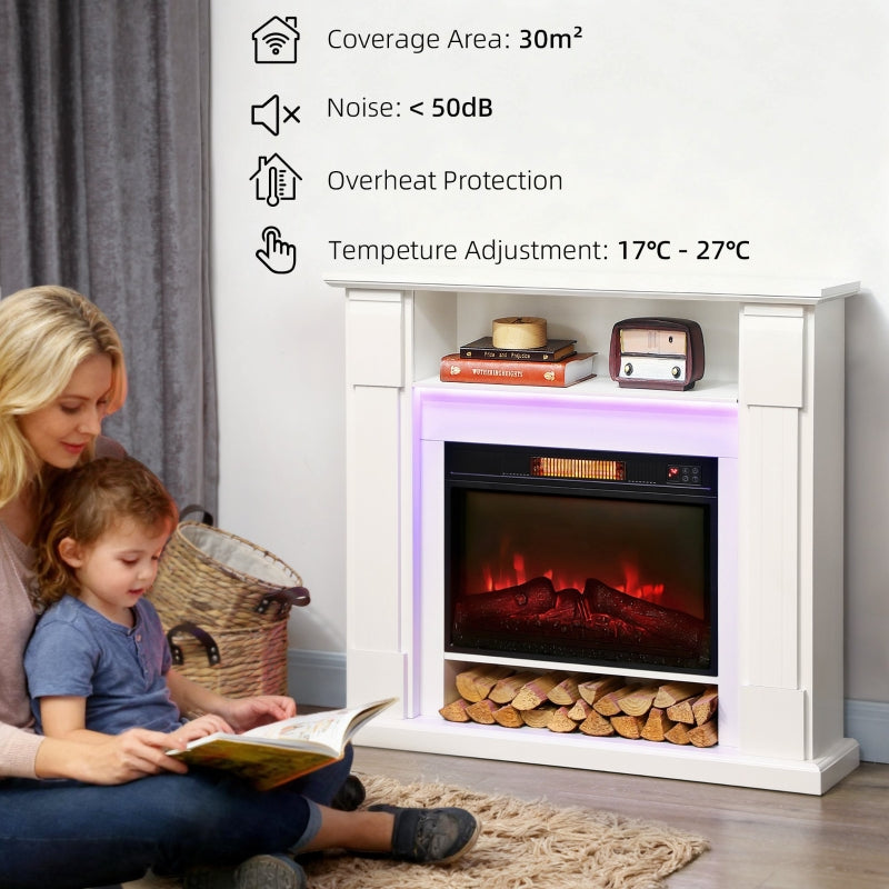 6142 BTU Fireplace and LED Mantel, 17-27°C Thermostat, White