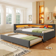 Daybed Sofa Bed 140x200cm Pull-out Bed LED USB/Type-C Linen Grey
