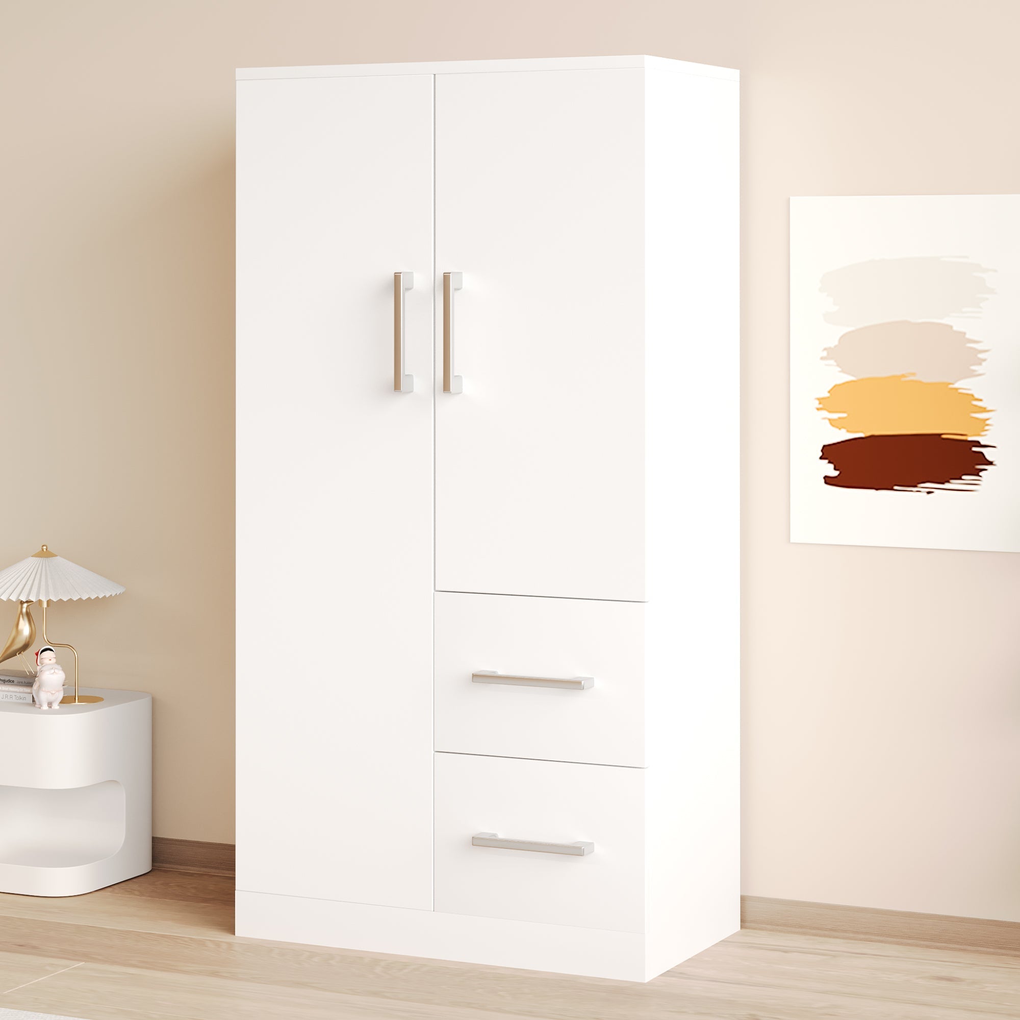 Wardrobe Double Door Drawers Storage 70x40x135cm, White