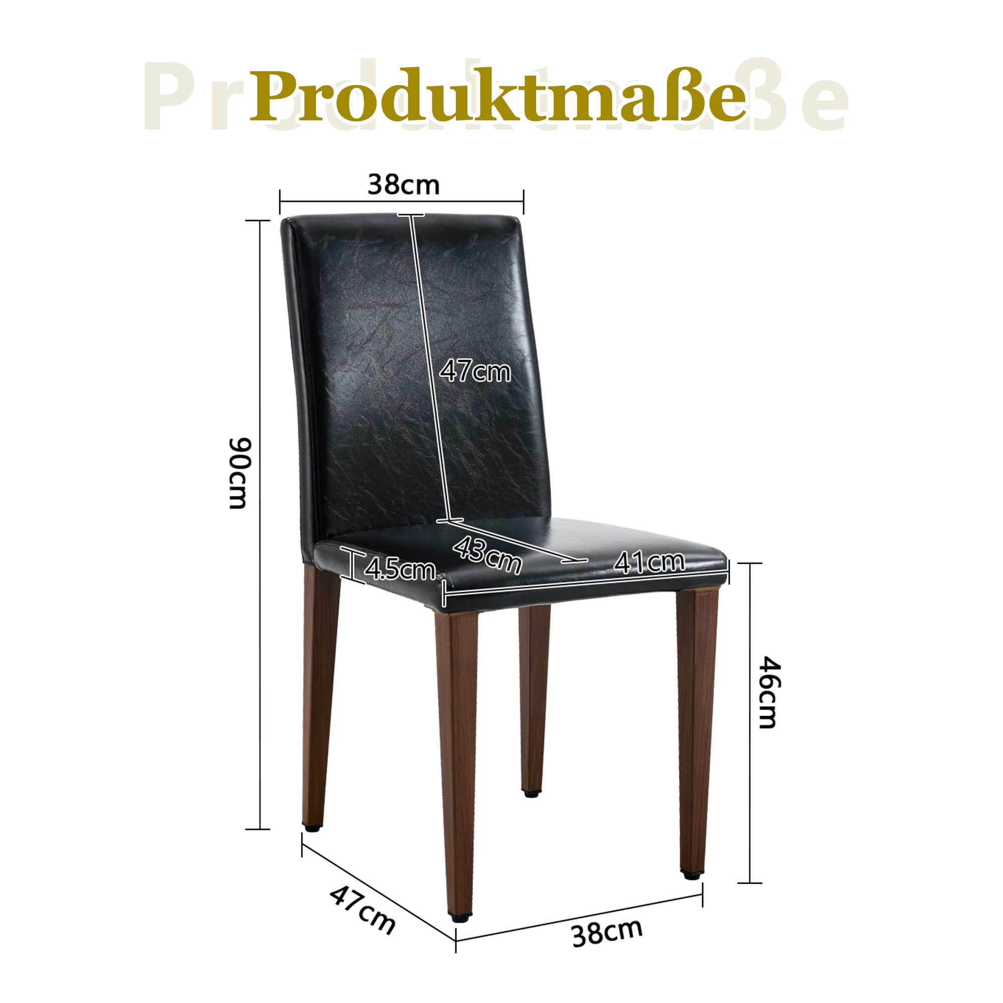 Minimalist Dining Chairs Set of 2, Ergonomic PU Leather with Metal Legs, Black and Walnut Finish