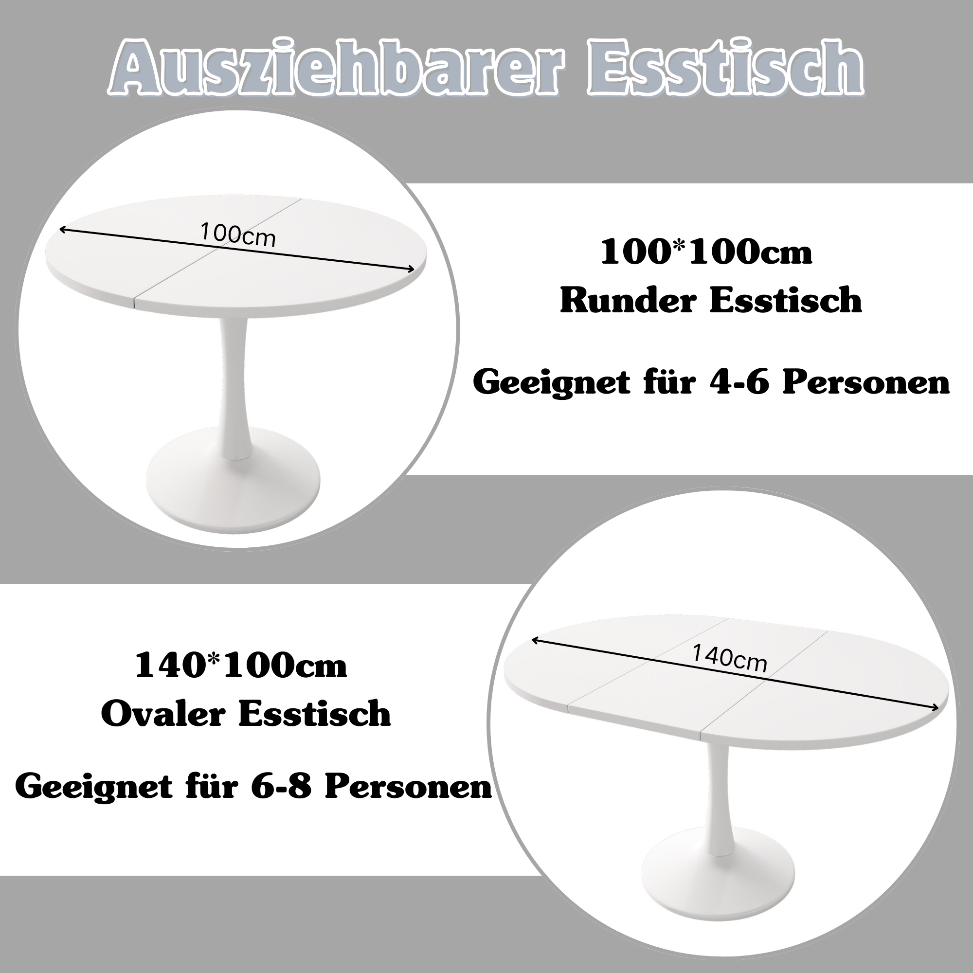 Extendable Dining Table Oval 100/140x100cm Modern Simple - White