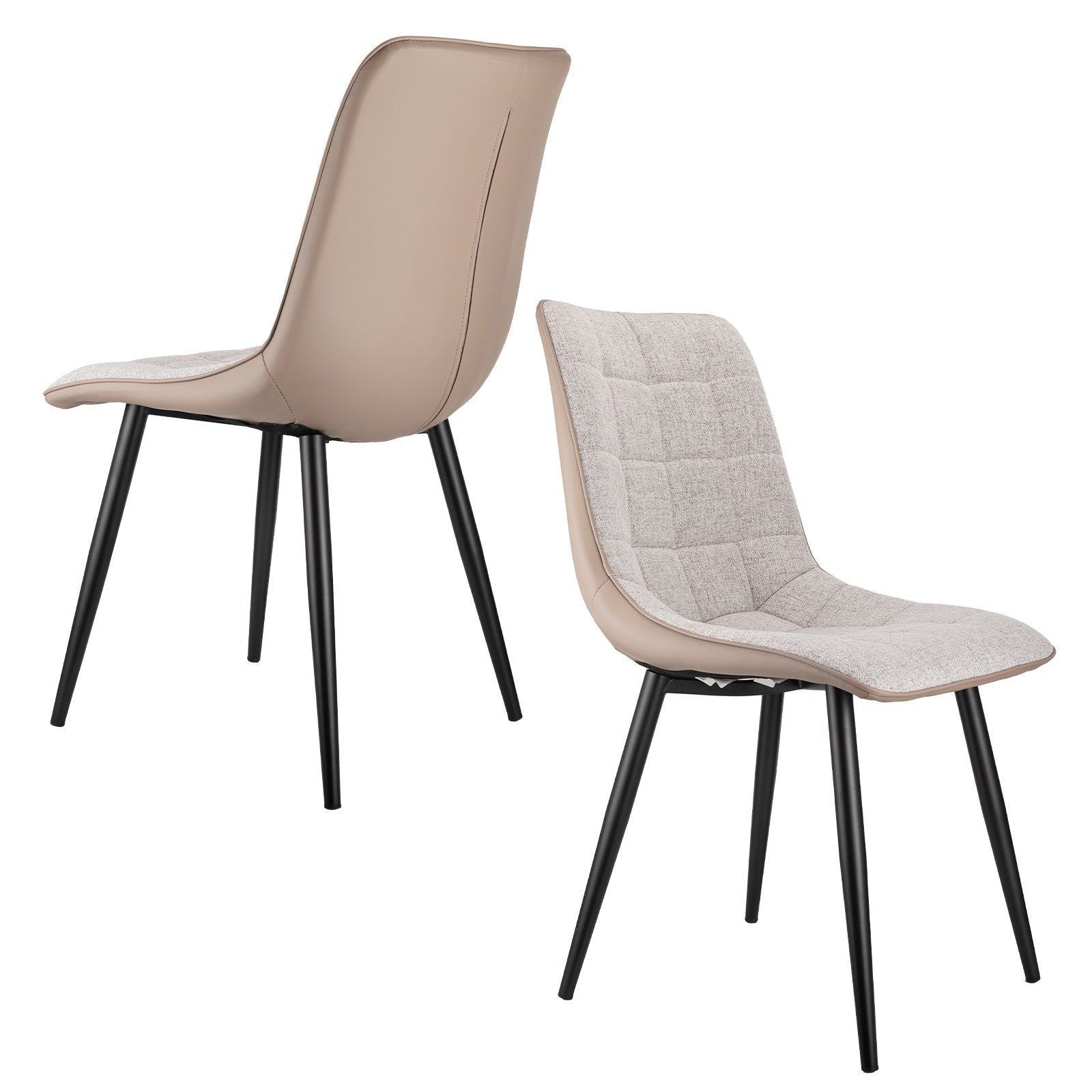 Set of 2 Upholstered Dining Chairs Metal Frame Faux Leather & Linen