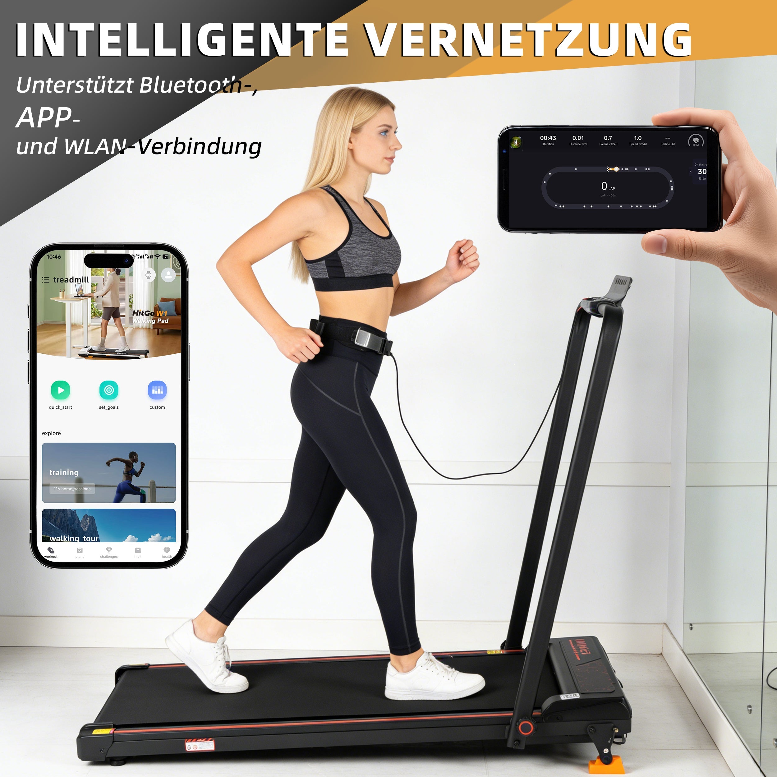 Electric Treadmill, Foldable with App Remote Control and LED Display, 12 km/h 0.75 HP Black