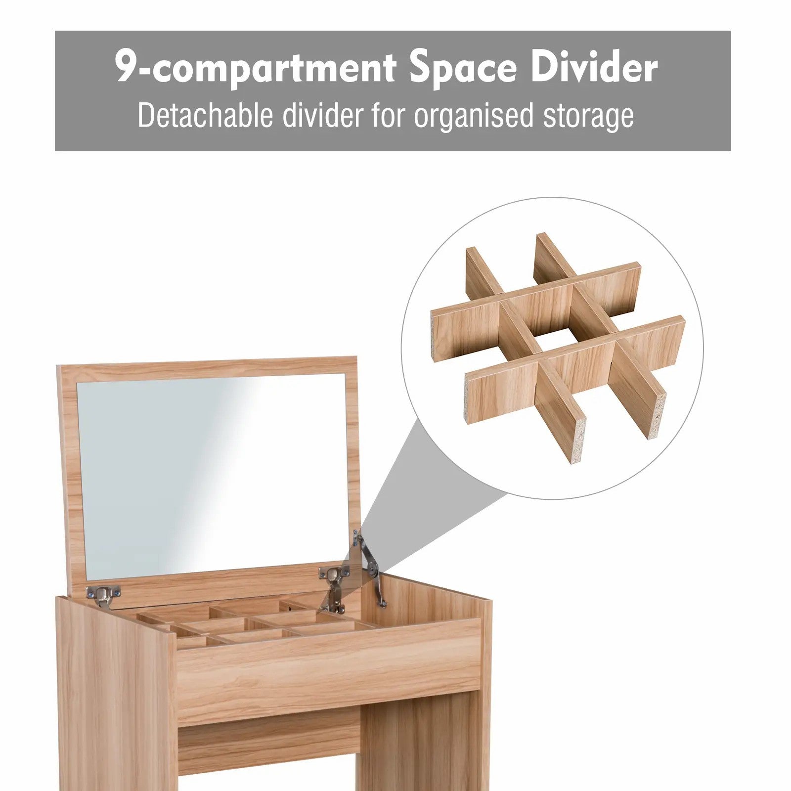 Dressing Table with Mirror and Stool, Flip Up Mirror Storage Padded Seat, Wood