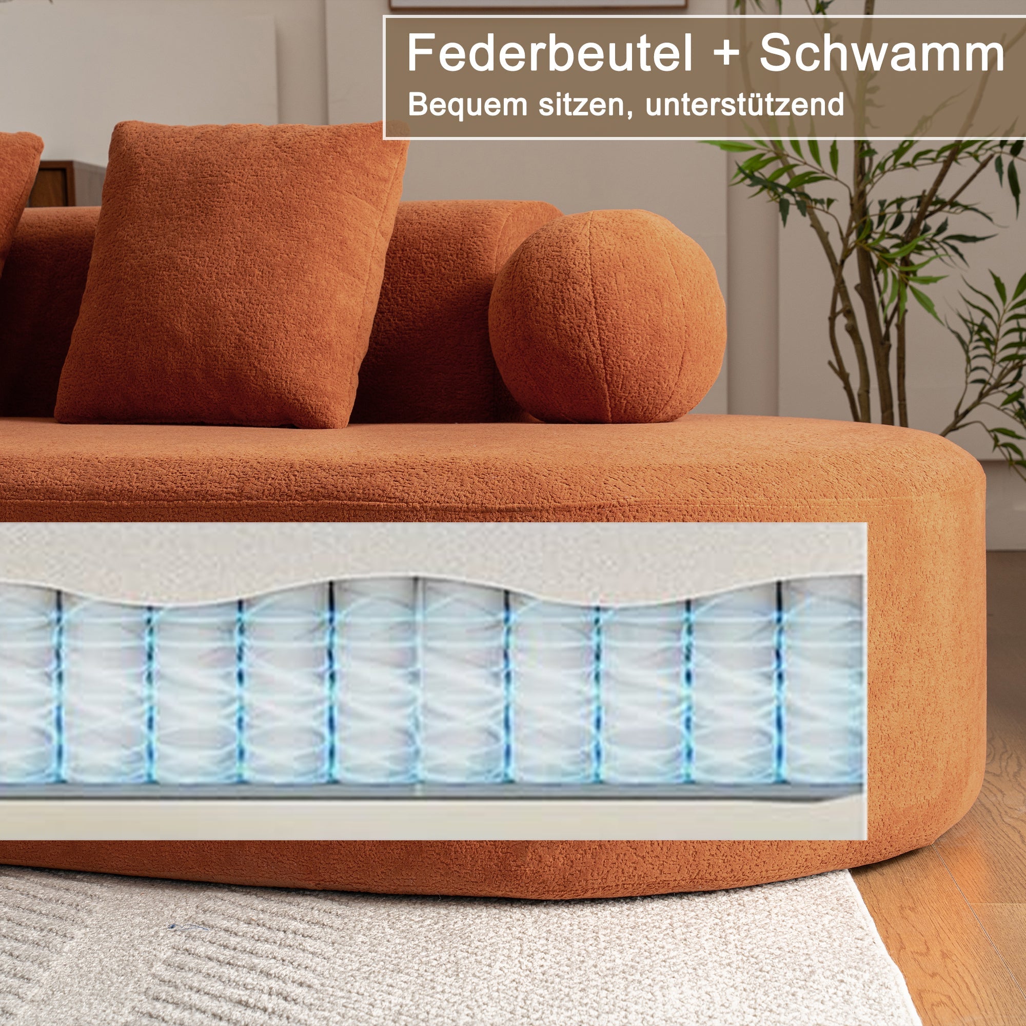 L-Shaped Sectional Cloud Sofa with Arched Design and Thick Padding, White Fabric