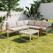 Garden Lounge Set 4-5 Seater Rattan Outdoor Sofa with Cushions - Apricot