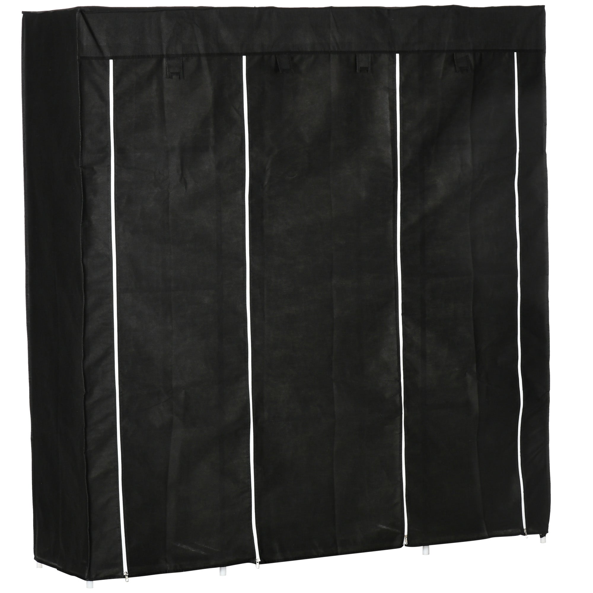 Fabric Wardrobe, Zippered 1 Clothes Rail 10 Shelves, Nonwoven Fabric