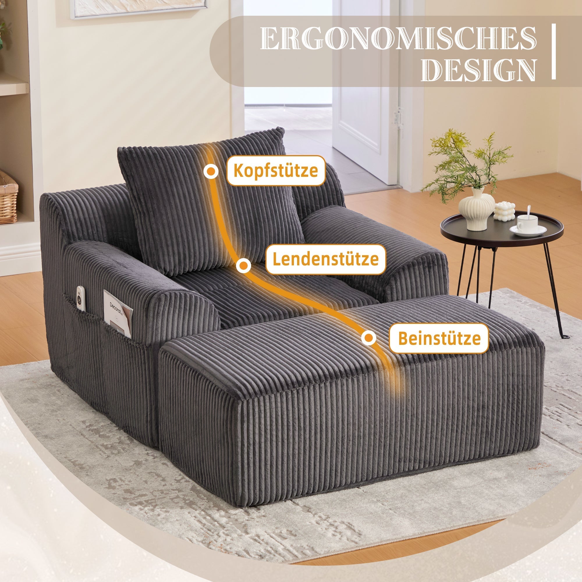 Oversized Sofa Chair Deep Seat Corduroy Upholstered Armchair