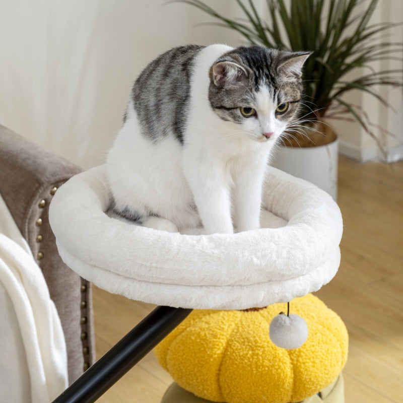 Cat Desk Bed, 360° Rotation, Adjustable Height, Washable, Cream White