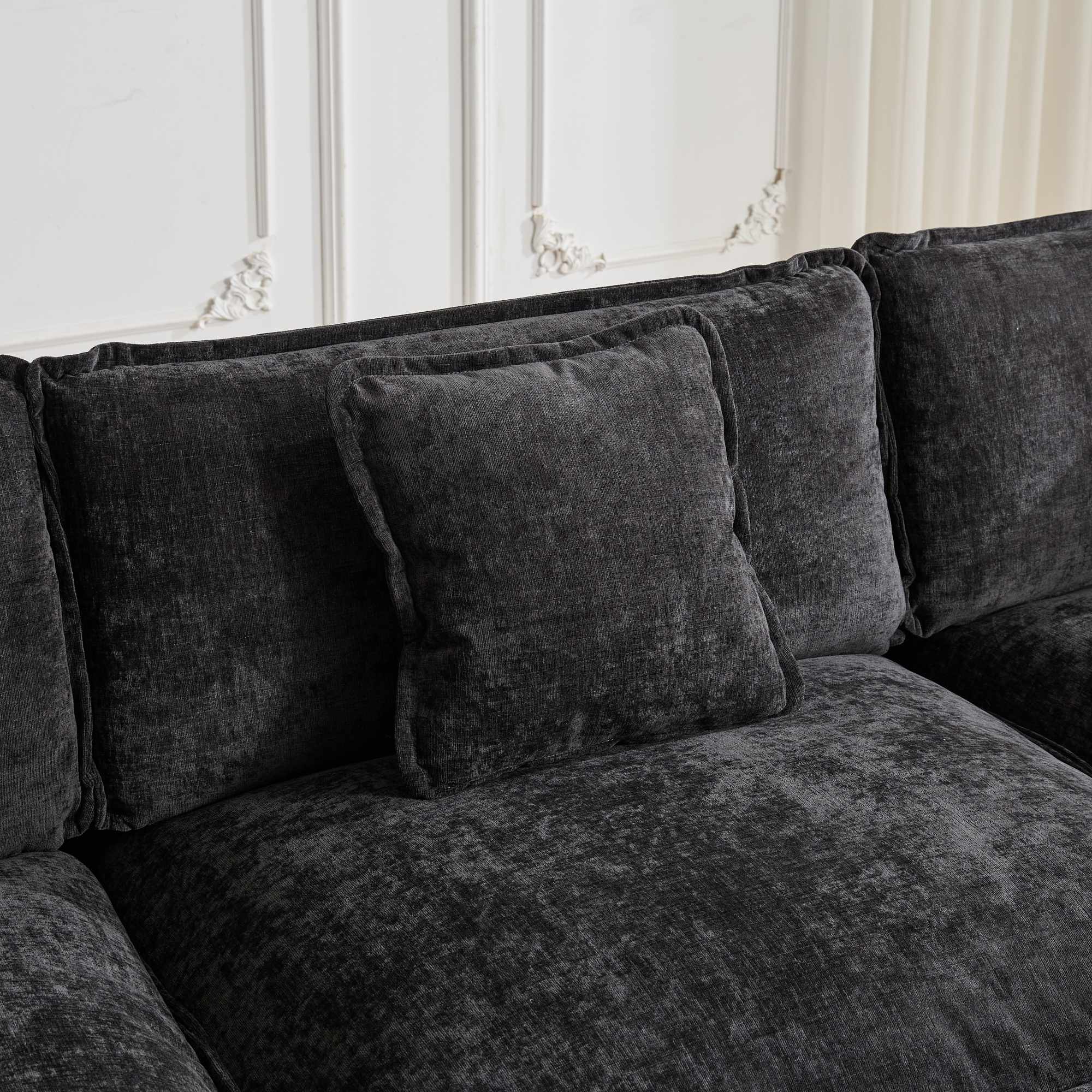 Cloud Sofa One-Seat Modern Sectional Double Layer Cushion - Black Chenille