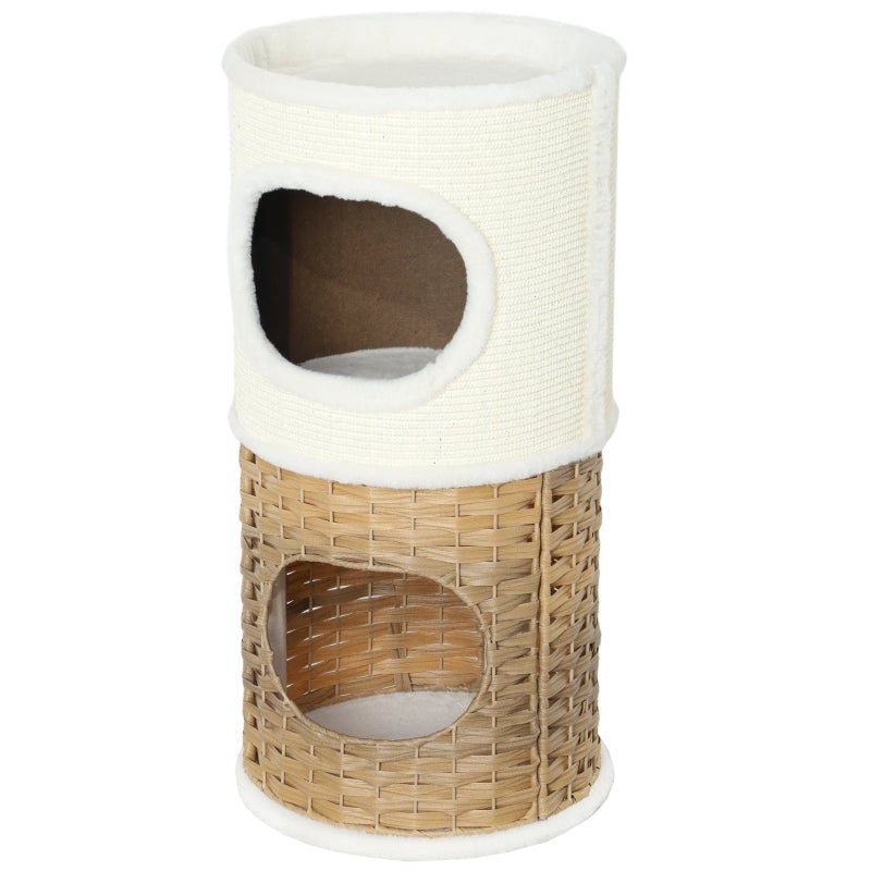 Cat Scratching Barrel, 80cm High, Three-Tier, Plush Rim, Cream White + Brown