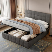 4ft6 Double Upholstered Storage Bed Frame, Velvet Ottoman Bed with Hydraulic Storage, Adjustable Button Tufted Headboard, Grey