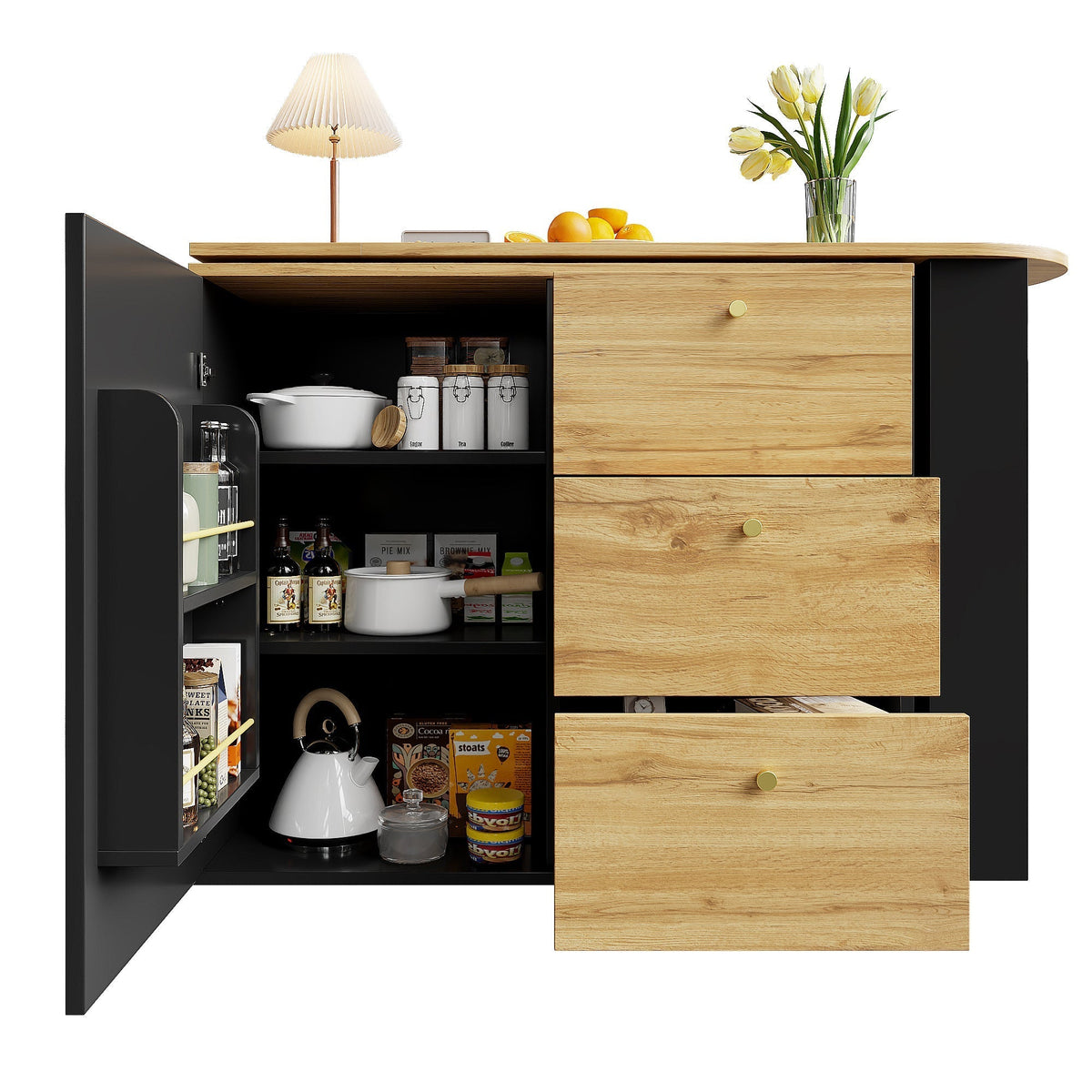Extendable Bar Table 360° Rotating Storage - Wood Grain