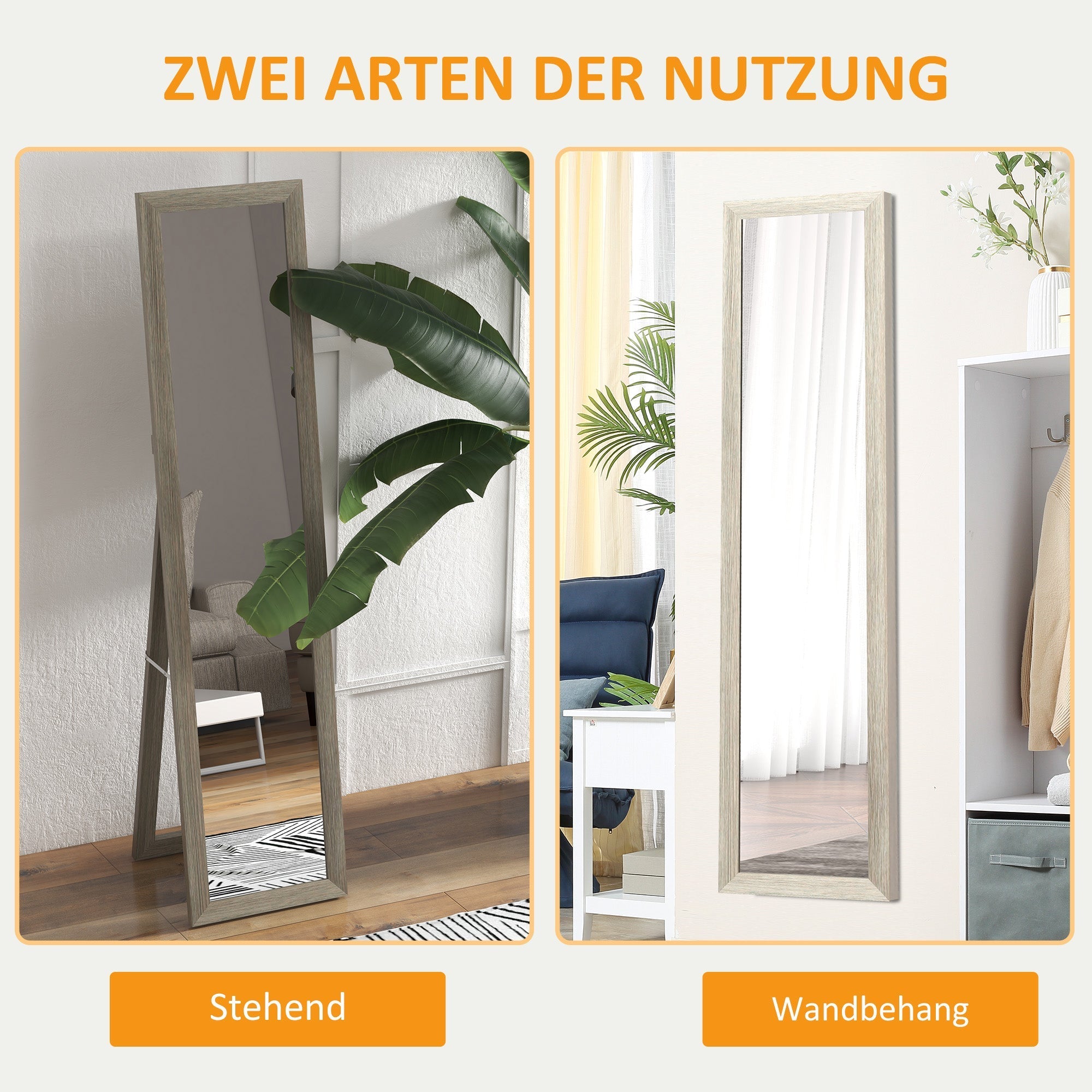 Standspiegel Ganzkörper Ankleideschrank Aluminium Grau