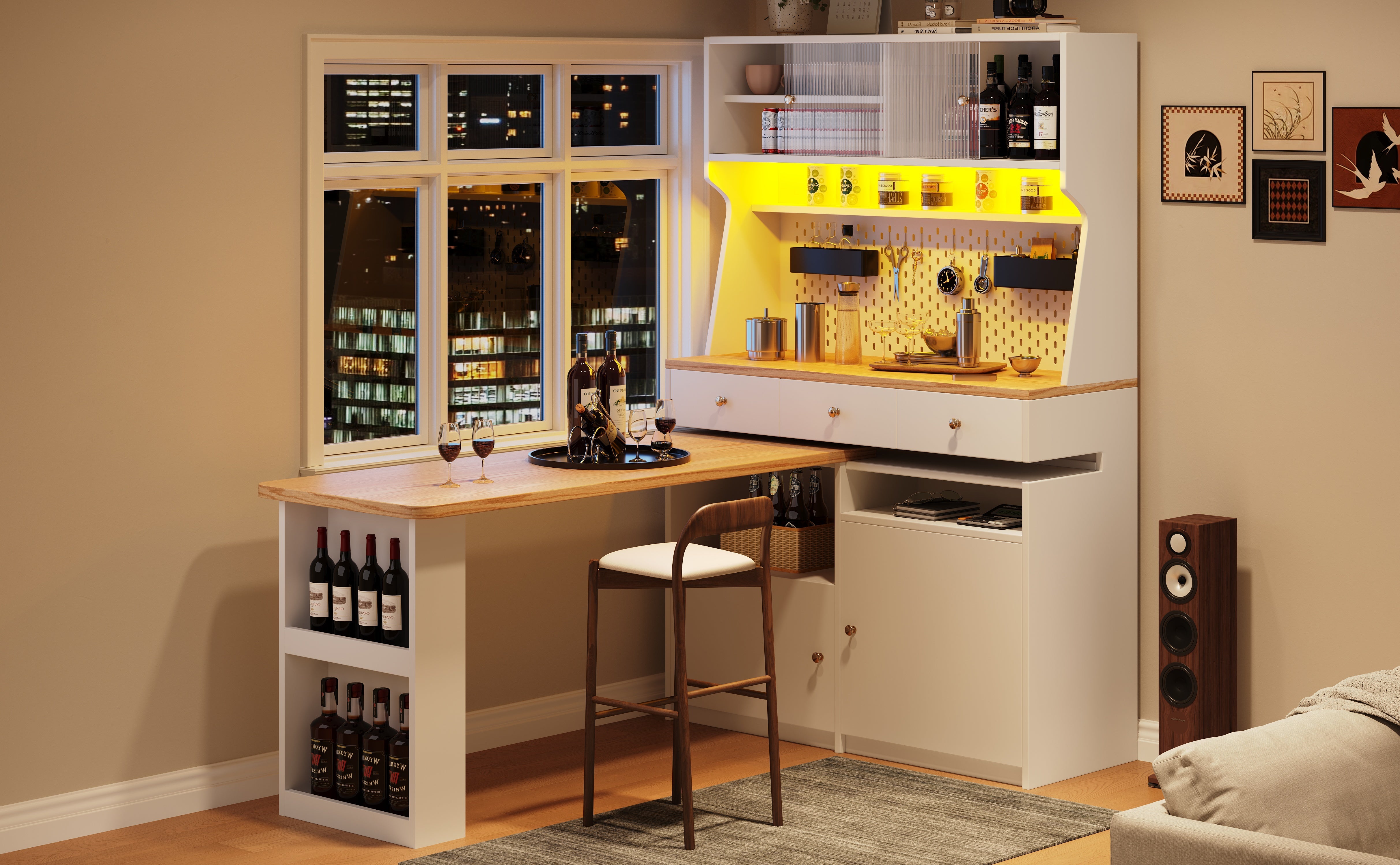 Kitchen Cabinet Tall Buffet with 2 Doors, 3 Drawers, 137x45x178cm, White