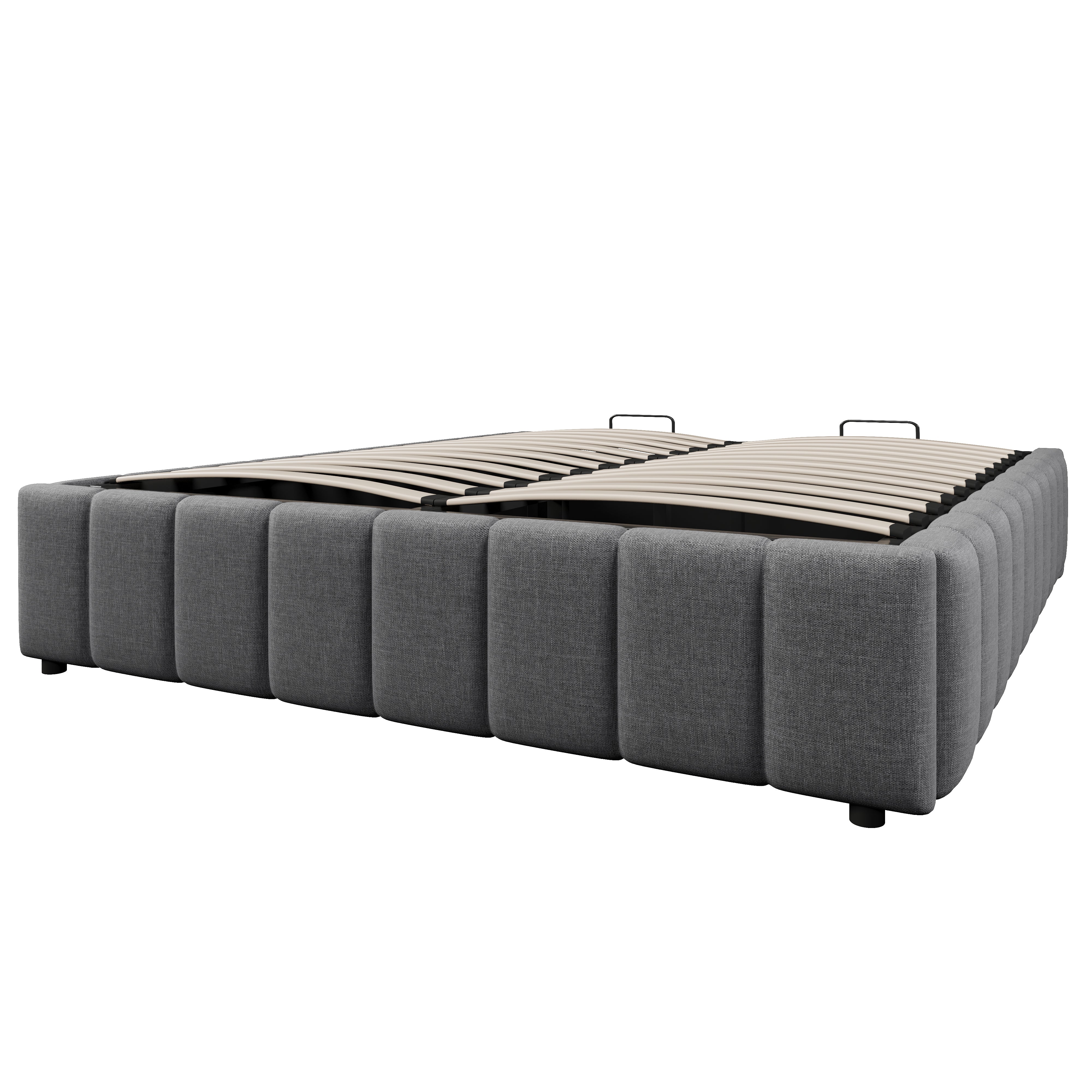 Upholstered Bed with Hydraulic Storage and No Headboard, 140x200cm, Grey Linen