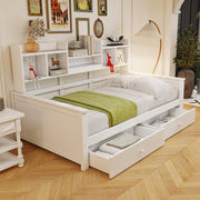 Solid Wood Sofa Bed 90x200 Storage Drawers Shelves White