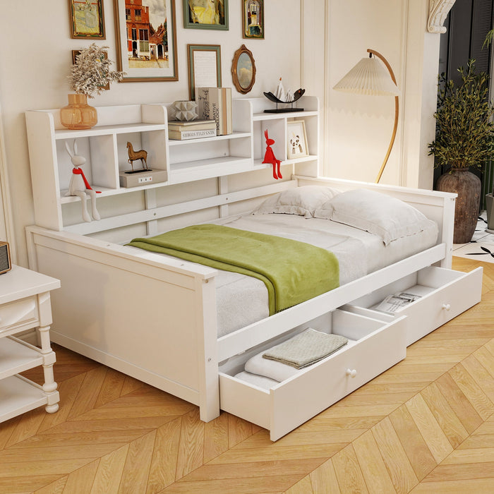 Solid Wood Sofa Bed 90x200 Storage Drawers Shelves White