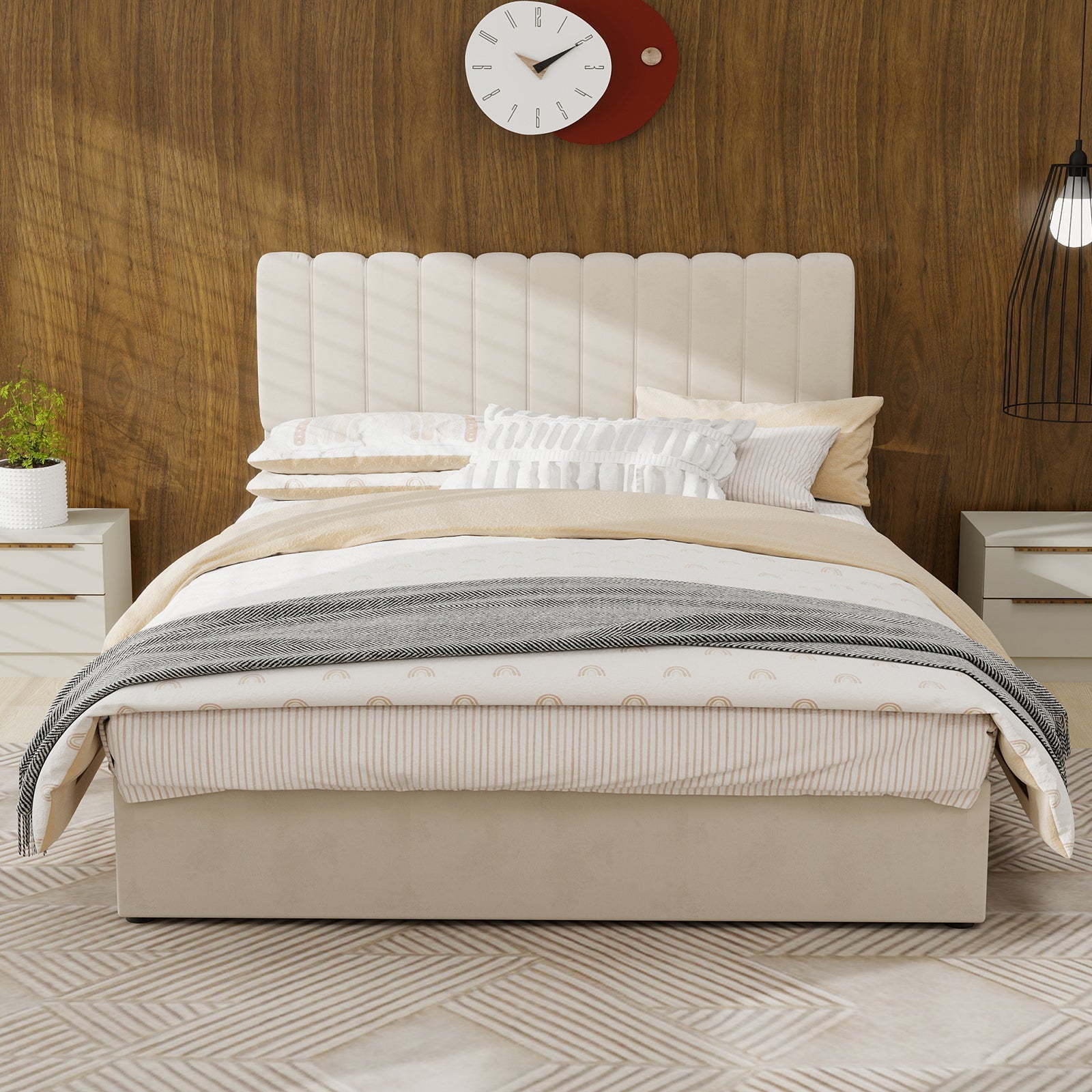 Upholstered Bed 140x200cm Gas Lift Storage Soft Headboard - Beige