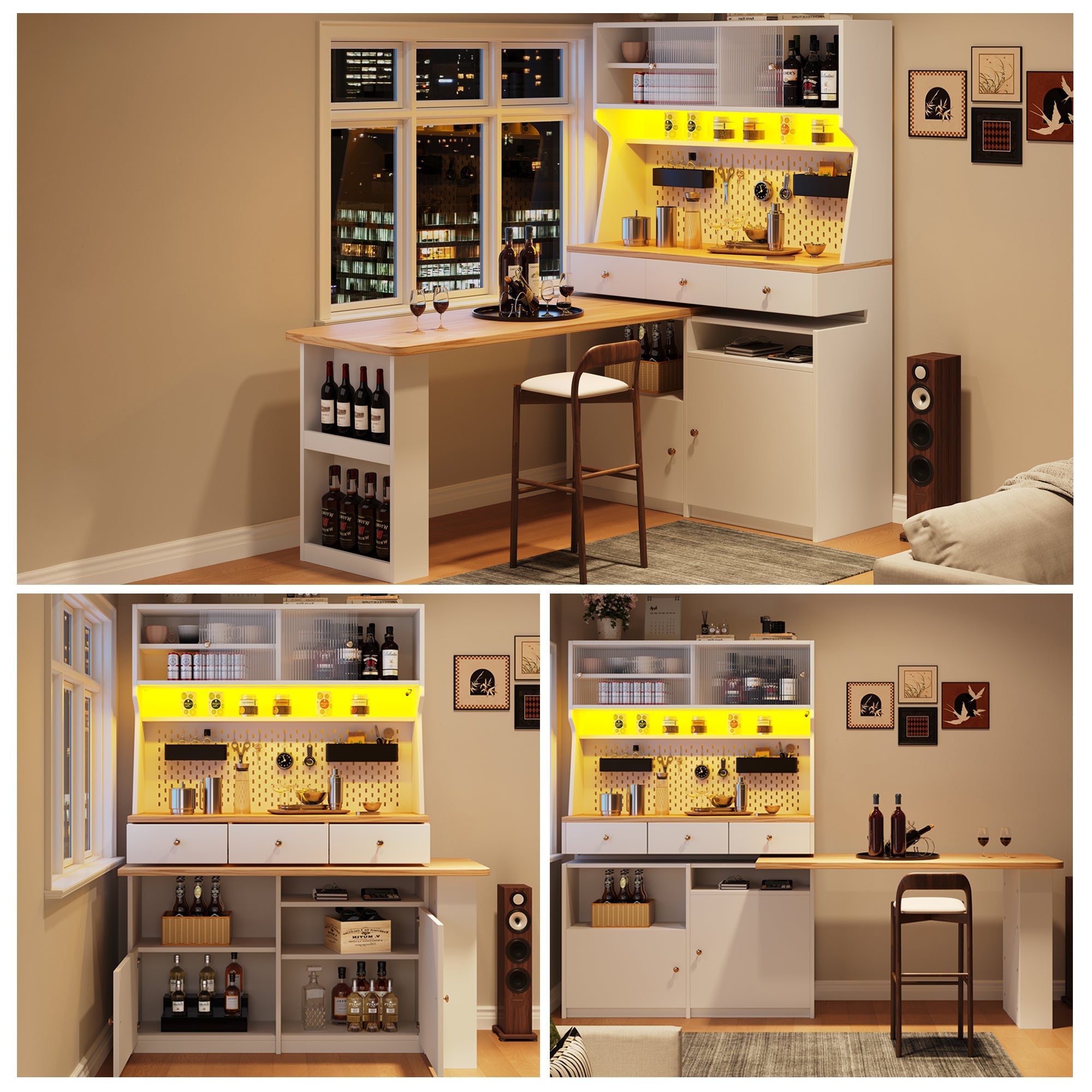 Kitchen Cabinet Tall Buffet with 2 Doors, 3 Drawers, 137x45x178cm, White