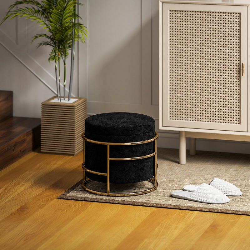 Storage Stool, Upholstered Footstool with Metal Frame, Black