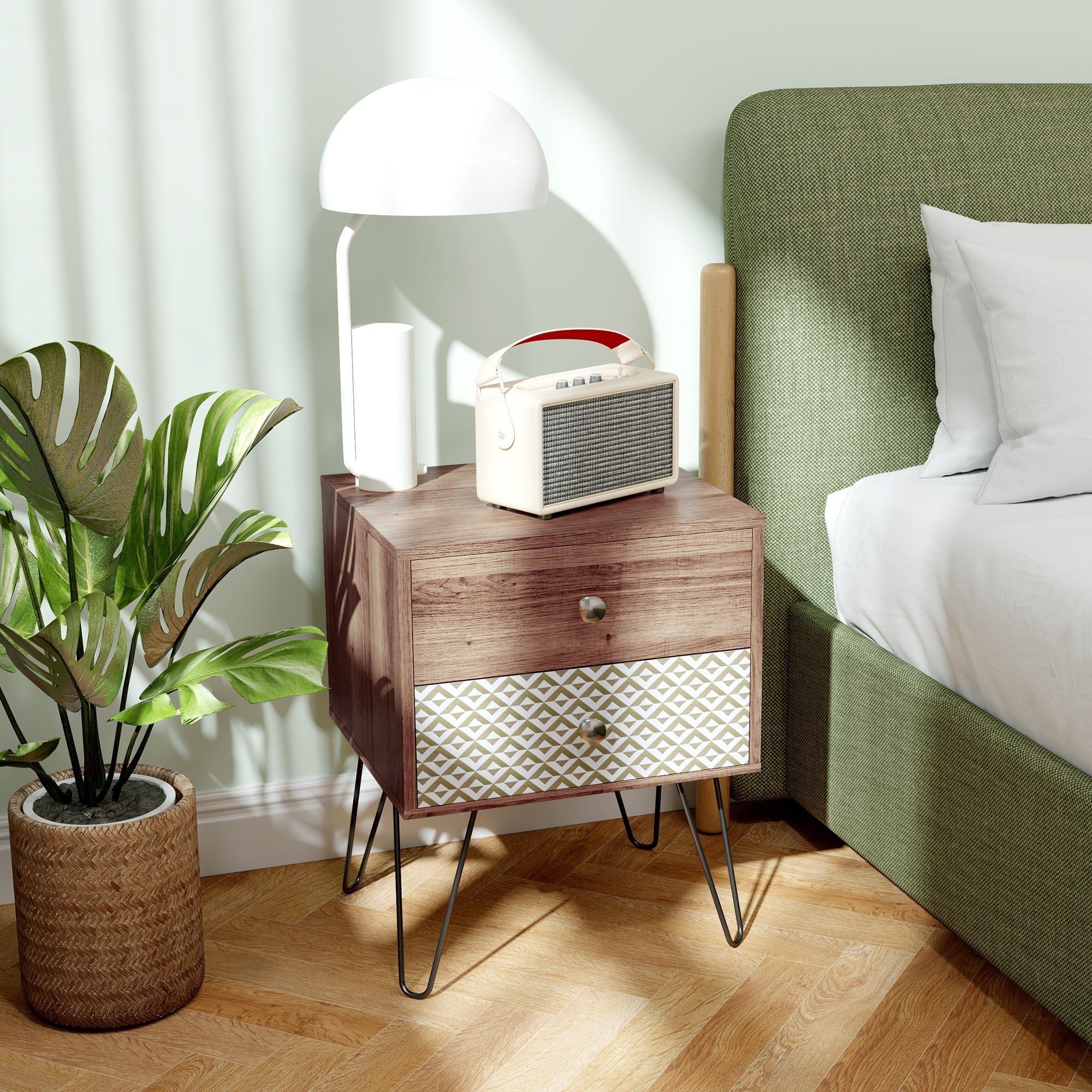 Nightstand 2-Drawer Bedside Table Rustic Brown
