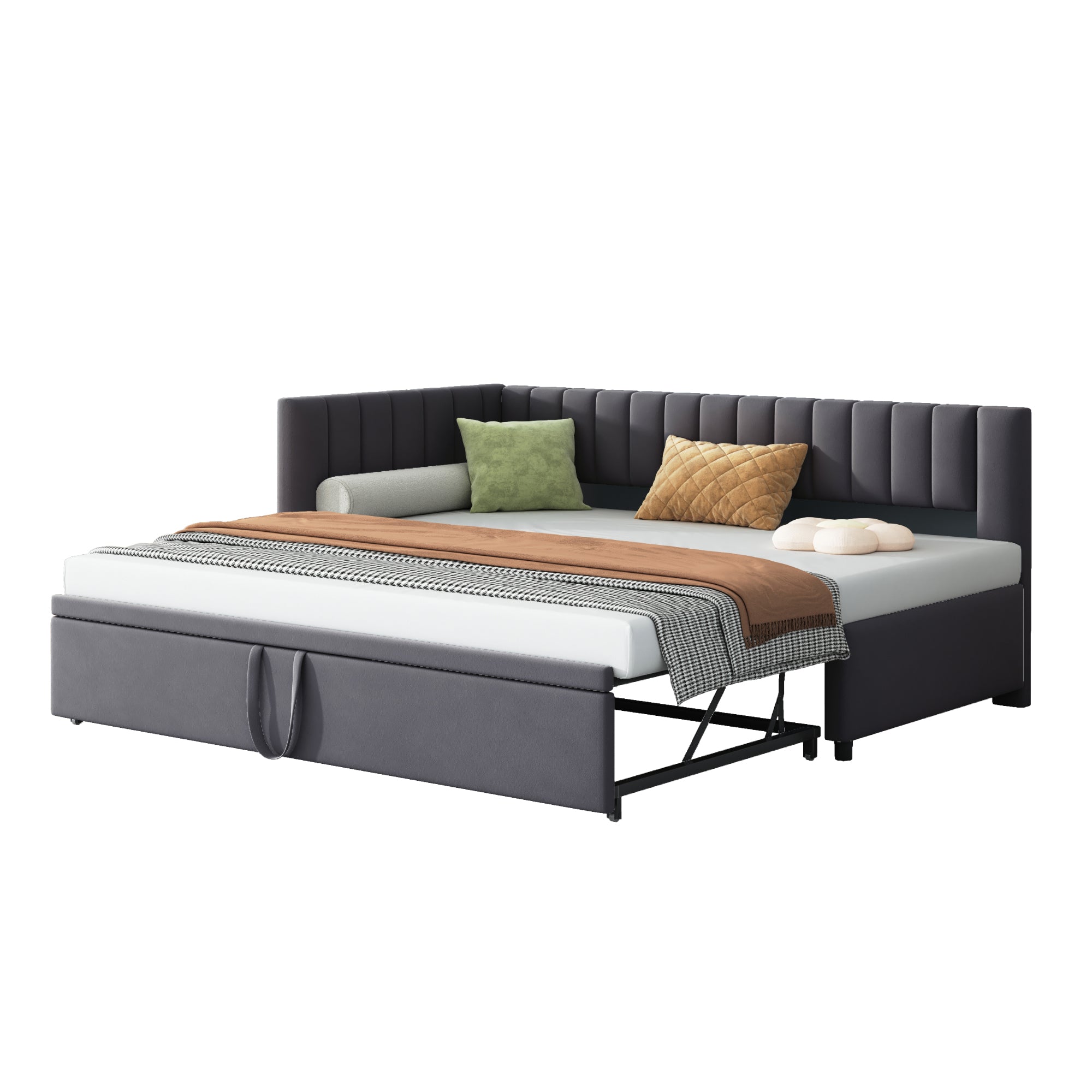 Upholstered Bed 140x200cm Hydraulic Storage USB-C LED Headboard Beige