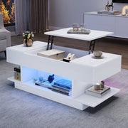Lift Coffee Table, Height-Adjustable Storage LED, High-Gloss White